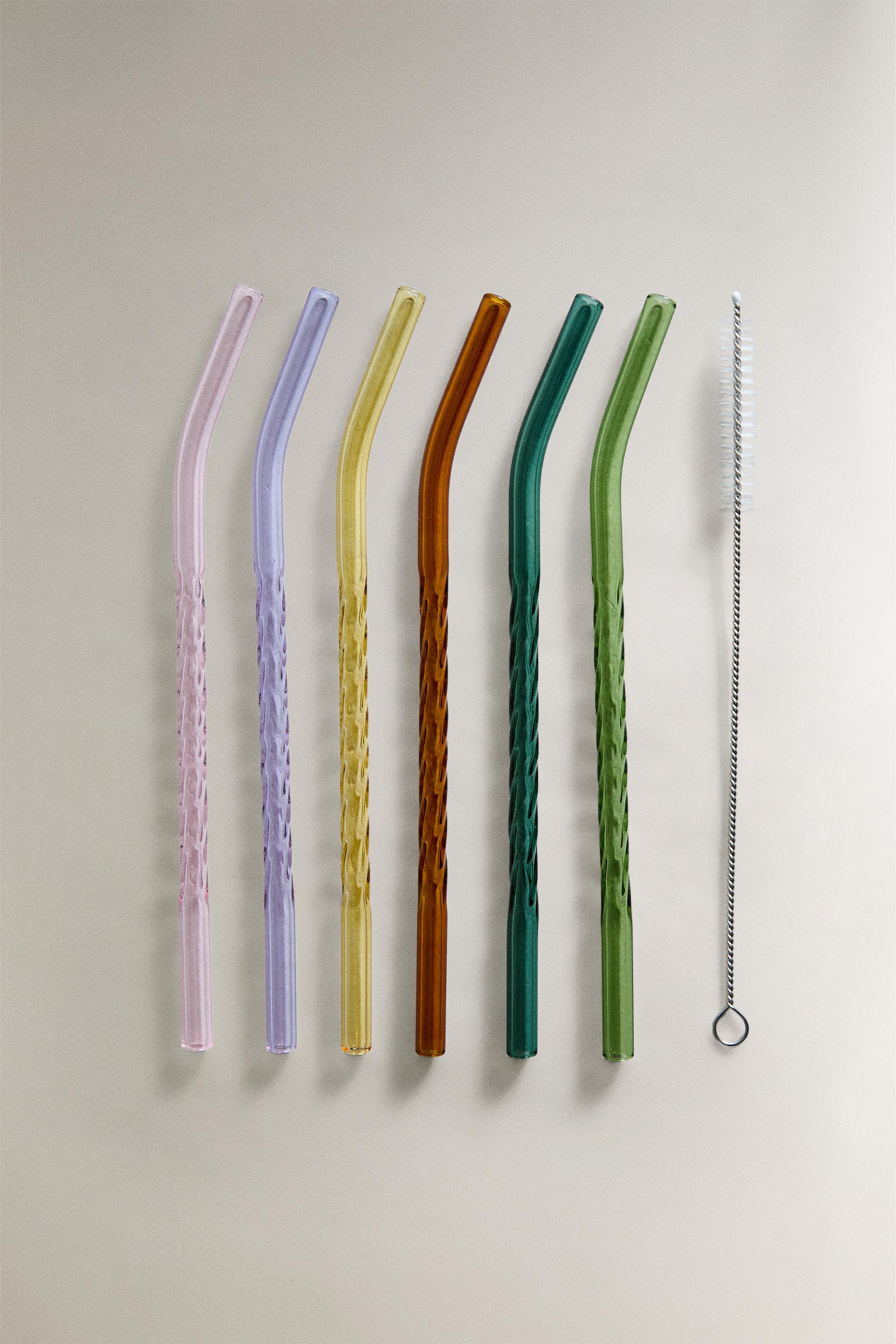 COLOURED BOROSILICATE GLASS STRAW PACK (PACK OF 6)